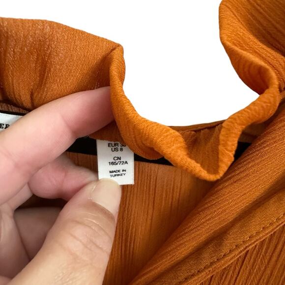 & Other Stories Oversized Frill Ruffle Rust Orange Midi Dress - Picture 4 of 7